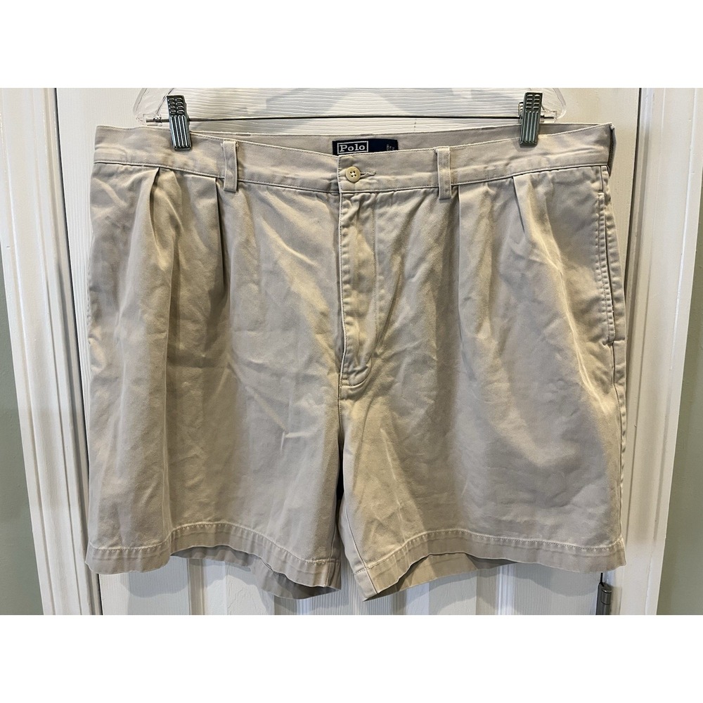 Polo Ralph Lauren Andrew Short Mens Pleated Chino Shorts 40 Beige Cotton Casual